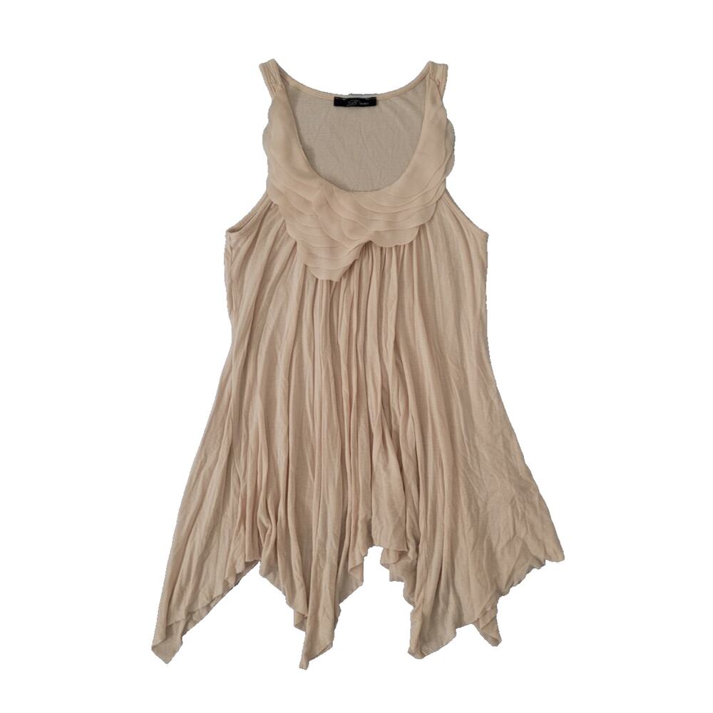 Vintage Y2k B'leev Asymmetrical Ruffle Neck Tank Top Sz S Pale Pink Fairy Dainty